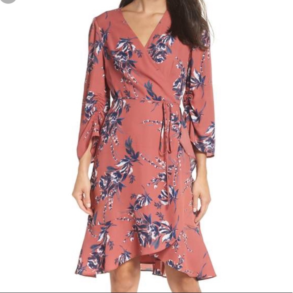 Charles Henry Floral Wrap Dress